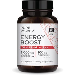 Dr. Mercola Pure Power Energy Boost, 30 Servings (30 Capsules), Ginseng + B12, Dietary Supplement, Boosts Physical & Mental Energy, Non-GMO