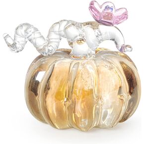 LONGWIN Hand Blown Glass Pumpkin Figurines Paperweight - 2.9 Inch Crystal Small Fake Halloween Pumpkin Decor Collectible Figurine Fall Harvest Decorations for Home/Thanksgiving (Gold)