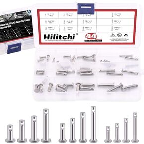 Hilitchi 96Pcs 12 Sizes 304 Stainless Steel Metric Clevis Pins Assortment Kit Link Hinge Pin Flat Head Fastener Pins M3 M4 M5 Assorted Sizes Set