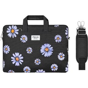 MOSISO Laptop Shoulder Bag Compatible with MacBook Air 15 inch M2 A2941 2023/Pro 16 2023-2019 M2 A2780 M1 A2485 A2141/Pro 15 A1398,15-15.6 inch Notebook, Camomile Briefcase Sleeve with Belt, Black