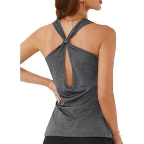 قمصان LYANER النسائية Racerback بدون أكمام وفتحة رقبة دائرية وظهر مفتوح للتمرين وقمصان يوجا رياضية بدون أكمام للعضلات