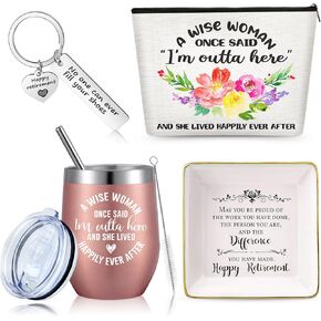 Cunhill 4 Pieces Retirement Gifts for Women 2024 Happy Retirement Presents for Tumbler Set Jewelry Tray Makeup Bag Keychain