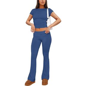 ZHENWEI Two Piece Outfits For Women Short Sleeve Casual Lounge Sets For Women Fashion Top And Bottom Set