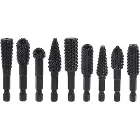 10pcs Rotary Burr Wood Carving Rasp Files Set for Woodworking Carving & Rubber Deburring, Shaping and Grooving, with 1/4" Hex Shank Wood Carving Rasp Files