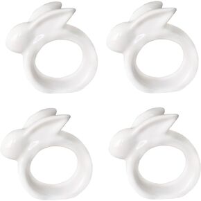 Porcelain Rabbit Napkin Rings - Easter Bunny Napkin Rings Holder, Easter Cloth Easter Plates Napkin Rings Dinning Room Table Decor, Set of 4 Vintage White Bunnies Napkin Rings Holder