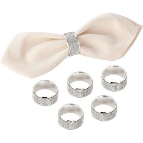 Crystal Napkin Rings Set of 6 - Round Diamond Rhinestone Napkin Ring Holders for Home Family Gathering Dinner Table and Party Wedding Holidays Banquet Bridal Shower (Gold)