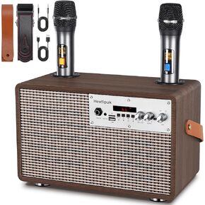 K3 Wooden Karaoke Machine, Portable Retro Bluetooth Speaker with 2 Wireless Microphones, Vintage PA System Singing Machine with Echo/Bass/Treble for TV,Home Party, Support AUX,USB,TF