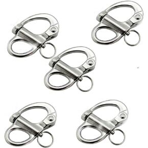 1-3/8 Inch Fixed Bail Snap Shackle for Sailboat,Bracelet,Mini Fixed Snap Shackle 316 Stainless Steel Marine Grade,5 Pack