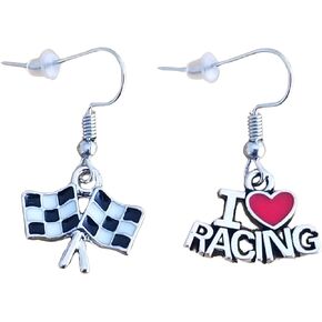 Racing Gift Race Earrings Racing Flag Checkered Flag Earrings Motorsports Auto Racing Car Drag Racing Jewelry Racetrack Racer Gift