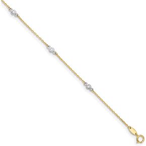 The Black Bow Black Bow Jewelry 14k Two-Tone Gold and CZ Station Adjustable Anklet, 9 Inch