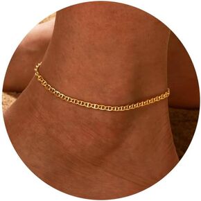 RLMOON Ankle Bracelets for Women Gold Anklets Waterproof Layered Dainty 14K Gold Plated Cuban Link Chain Anklets Boho Summer Beach Foot Jewelry Gift