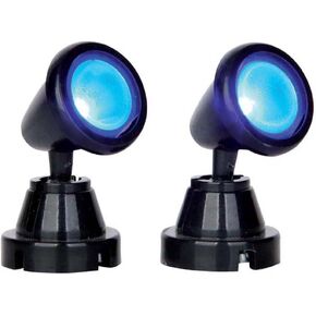 Lemax Village Collection Round Spot Light Blue Set of 2 Battery Operated # 54945