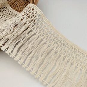 FQTANJU 1 Yards X 10cm Wide Cotton Tassel Fringe in White