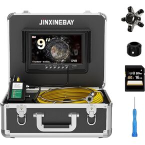 9'' Monitor Sewer Camera,HD 1000TVL,0.072ft/22mm Endoscope with 12pcs LED Lights, IP68 Waterproof Pipe Drain Inspection Camera with DVR 16GB TF Card (30M/98.4FT)