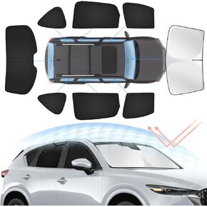 8 قطعة CX5 الزجاج الأمامي الشمس الظل عدة لمازدا CX-5 2017-2023 2024 كامل النافذة الخلفية والجانبية الخصوصية سيارة الشمس ظلال طوي الشمس قناع حامي كتل الأشعة فوق البنفسجية والحرارة CX5 الملحقات الداخلية