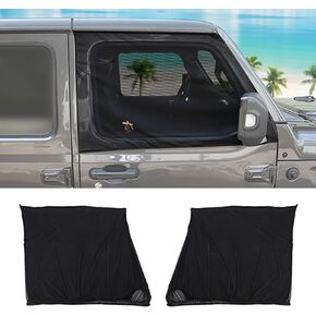 Hoolcar Front Window Sun Shade Breathable Mesh Side Window Screens Cover for Camping/Pets, UV Protection Sunshade for 1997-2022 Jeep Wrangler TJ JK JL & Gladiator JT, Black, 2PCs