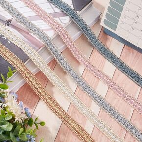 GORGECRAFT 15.3 Yards Pink Gimp Braid Trim 0.8 Inch Polyester Fabric Sewing Ribbon Fringe Upholstery Metallic Basic Trim Curtain Slipcover Woven Trimmings Decorative for DIY Crafts Jewelry Costume
