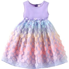 Toddler Baby Girls Tulle Dress 3D Flower Decoration Sleeveless Bowknot Kids Summer Dresses Birthday Party Pageant Gown