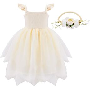 فستان توتو للفتيات الصغيرات بدون أكمام للأطفال الرضع فستان الشمس من التول الفقاعي 5 طبقات مع عصابة رأس على شكل زهرة in Kuwait