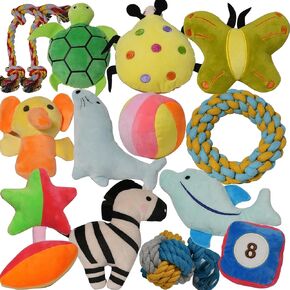 16 Pack Pet Toy Puppy Squeaky Dog Toys,Interactive Rope Ball Designs to Bite Anytime, for Small Medium Dogs Breed
