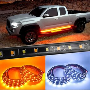 60 Inch Truck LED Running Board Light Amber Side Marker Kit Sequential Turn Signal, White Courtesy Door Lights Extended Crew Cab Led Bar Bed Light Switchback Underglow Strip for SUV Pickup Trucks