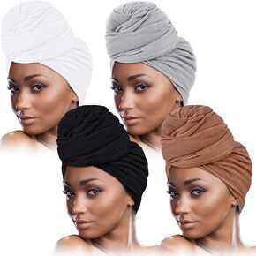 4 Pieces Head Wrap Scarf Stretch Turban for Women Long Hair Scarf Wrap Soft Head Band Tie African Head Wraps, As the Pictures Show, Medium