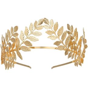 SWEETV Goddess Crown Bridal Headband Leaf Tiara Wedding Headpiece Gold Costume Accessories Greek Bridesmaid Prom Festival Hair Accessories Queen Crown Wedding Hair Piece for Women and Girls