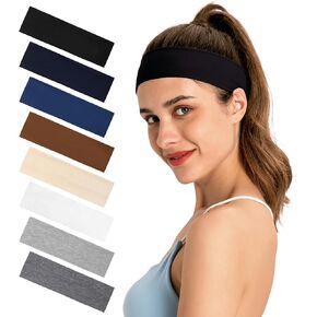 Headbands for Women 8-Pack Vibrant Yoga & Sports Sweat Headbands - Cotton Stretchy Non-Slip Hair Bands