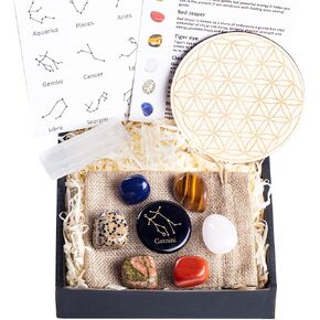 مجموعة هدايا برج الجوزاء والكريستال من فوربي كوكبة نيزك فيلينت حقيبة شفاء سيلينيت حجر الميلاد مع برج التنجيم ديكور الويكا in Kuwait