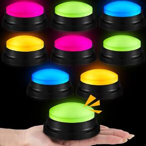 Honoson 8 Pieces Glowing Recordable Answer Buzzers Button Answer Buzzers Game Show Buzzer Recordable Button Classroom Buzzers for Christmas Team Family Classroom Game and Trivia Nights (Bright Color)