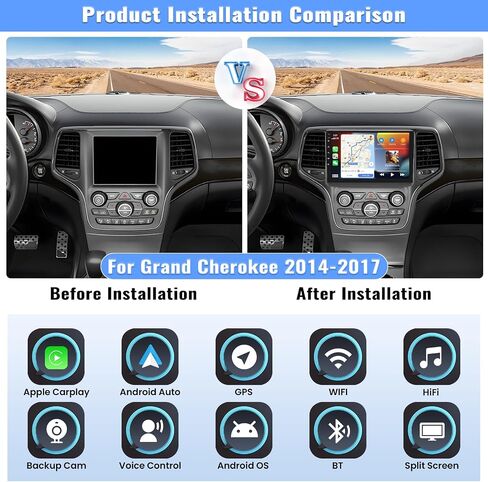 ستيريو سيارة 2G+64G Android 13 لسيارة Jeep Grand Cherokee 2014 2015 2016 2017 راديو لاسلكي Apple Carplay&Android Auto GPS Navigation، شاشة لمس 9 بوصات بلوتوث Hi-Fi Audio/WiFi/SWC/USB+كاميرا احتياطية وميكروفون in Saudi Arabia