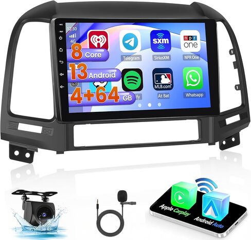 ستيريو سيارة أندرويد 4+64 جيجا بايت لسيارة Hyundai Santa Fe 2006-2012 مع Carplay Android Auto، Fuluku 8 Core 9 بوصة تعمل باللمس مجموعة راديو داش كيت GPS للملاحة WiFi Bluetooth 5.0 SWC Mic كاميرا احتياطية in Saudi Arabia