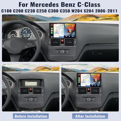 SIXWIN 2G+64G Android Car Stereo for Mercedes Benz C-Class C180 C200 C230 C250 C300 C350 W204 S204 2006-2011 9 Inch Touch Screen with CarPlay Android Auto Bluetooth GPS WiFi FM SWC Backup Camera MIC in Saudi Arabia