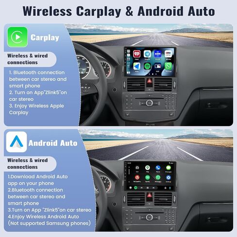 SIXWIN 2G+64G Android Car Stereo for Mercedes Benz C-Class C180 C200 C230 C250 C300 C350 W204 S204 2006-2011 9 Inch Touch Screen with CarPlay Android Auto Bluetooth GPS WiFi FM SWC Backup Camera MIC in Saudi Arabia