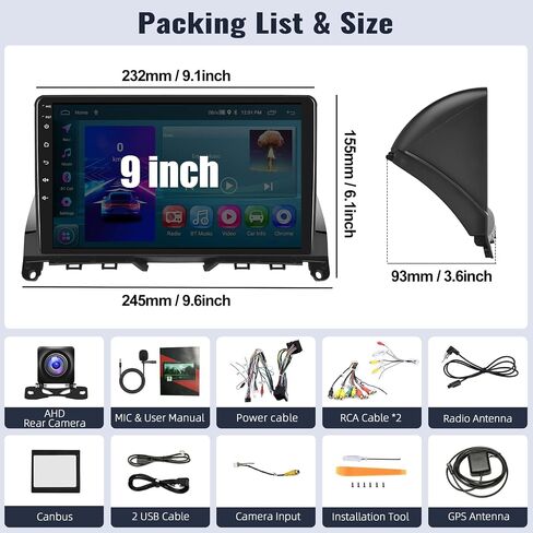 SIXWIN 2G+64G Android Car Stereo for Mercedes Benz C-Class C180 C200 C230 C250 C300 C350 W204 S204 2006-2011 9 Inch Touch Screen with CarPlay Android Auto Bluetooth GPS WiFi FM SWC Backup Camera MIC in Saudi Arabia