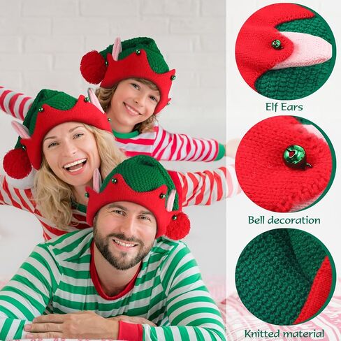 2 Pcs Funny Christmas Knitted Elf Hat with Ear,Christmas Elf Beanie One Size Elf Knitted Hat Warm Crotchet Hat for Festive Party Holiday Gnome Costume Teens Kids Adult Women Men in Saudi Arabia