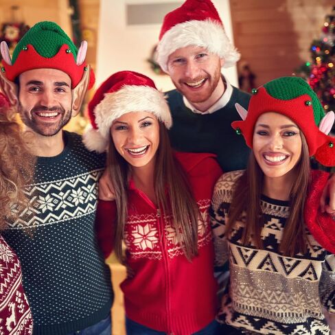 2 Pcs Funny Christmas Knitted Elf Hat with Ear,Christmas Elf Beanie One Size Elf Knitted Hat Warm Crotchet Hat for Festive Party Holiday Gnome Costume Teens Kids Adult Women Men in Saudi Arabia