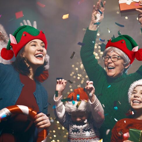 2 Pcs Funny Christmas Knitted Elf Hat with Ear,Christmas Elf Beanie One Size Elf Knitted Hat Warm Crotchet Hat for Festive Party Holiday Gnome Costume Teens Kids Adult Women Men in Saudi Arabia