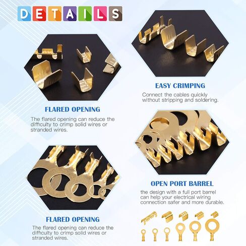 Glarks 330Pcs 2 Types Copper Wire CrimpTerminal Assortment Set Non-Insulated Copper Ring Spade Butt Lugs Open Barrel Connectors Kit in Saudi Arabia