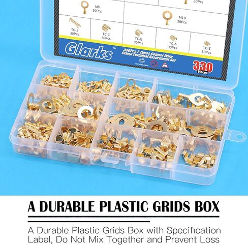Glarks 330Pcs 2 Types Copper Wire CrimpTerminal Assortment Set Non-Insulated Copper Ring Spade Butt Lugs Open Barrel Connectors Kit in Saudi Arabia