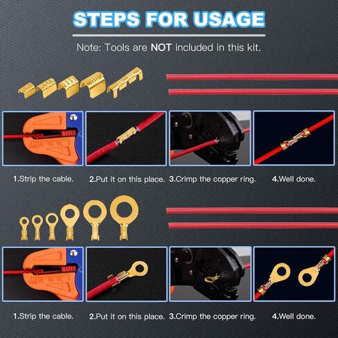 Glarks 330Pcs 2 Types Copper Wire CrimpTerminal Assortment Set Non-Insulated Copper Ring Spade Butt Lugs Open Barrel Connectors Kit in Saudi Arabia