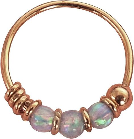 Gold Single - for ONE ear - 10mm Blue Opal Hoop Earring for Helix, Cartilage, 2nd Ear Piercing | MiYa Jewelry Handmade Gold Plated over Sterling Silver Hoop in Saudi Arabia