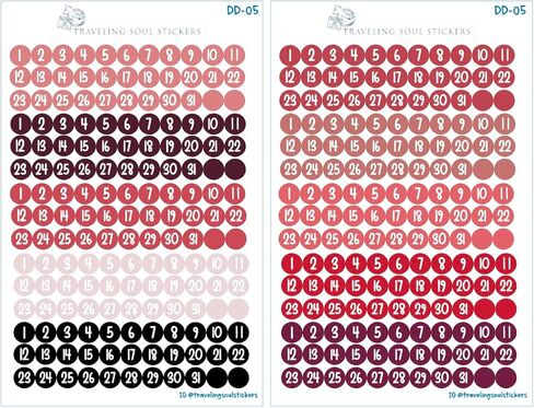 Date Dot Labels, Small Number Stickers, 10 month sets, Pink Roses Color Palette, 2 sheets, 330 total stickers 0.3' diameter, Planner and Journal Stickers by Traveling Soul Stickers in Saudi Arabia