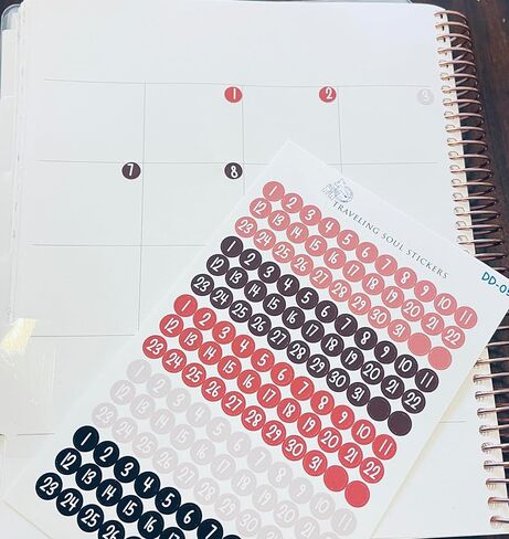 Date Dot Labels, Small Number Stickers, 10 month sets, Pink Roses Color Palette, 2 sheets, 330 total stickers 0.3' diameter, Planner and Journal Stickers by Traveling Soul Stickers in Saudi Arabia