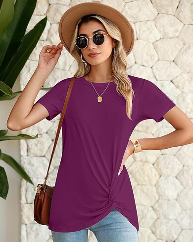 2 Pcs Women's Casual Summer Shirts, Twist Knot Tunic Tops Short Sleeve Tees Crew Neck Blouses Loose Comfy T Shirt in Saudi Arabia