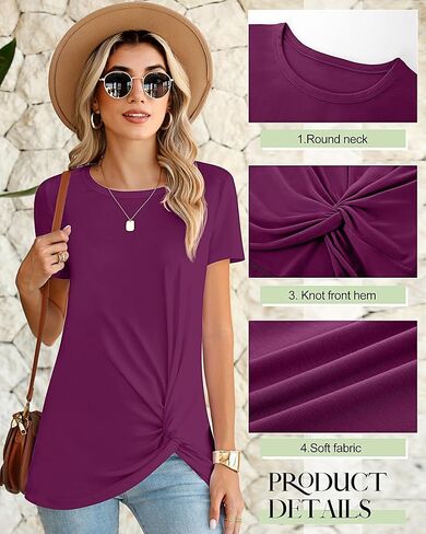 2 Pcs Women's Casual Summer Shirts, Twist Knot Tunic Tops Short Sleeve Tees Crew Neck Blouses Loose Comfy T Shirt in Saudi Arabia