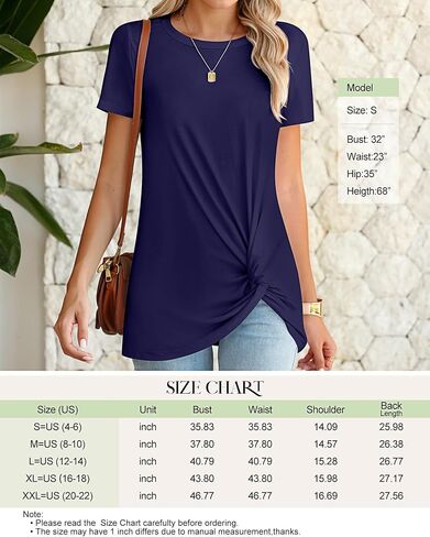 2 Pcs Women's Casual Summer Shirts, Twist Knot Tunic Tops Short Sleeve Tees Crew Neck Blouses Loose Comfy T Shirt in Saudi Arabia
