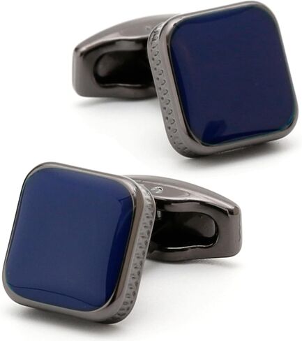 Classic Square Black/Blue Cufflinks for Men In Gift Case Handmade Silver/Black Tone Metal Men's Cufflinks Jewelry Set for Wedding Party Anniversary Business Events Dress in Saudi Arabia