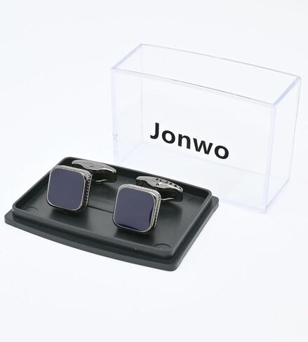 Classic Square Black/Blue Cufflinks for Men In Gift Case Handmade Silver/Black Tone Metal Men's Cufflinks Jewelry Set for Wedding Party Anniversary Business Events Dress in Saudi Arabia