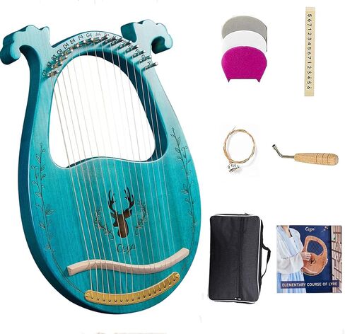 Lyre Harp, Binaural Antler Lyre 16 Metal Strings Maple Saddle Mahogany Body Lyre Harp with All Accessories Included (Wood color) in Saudi Arabia